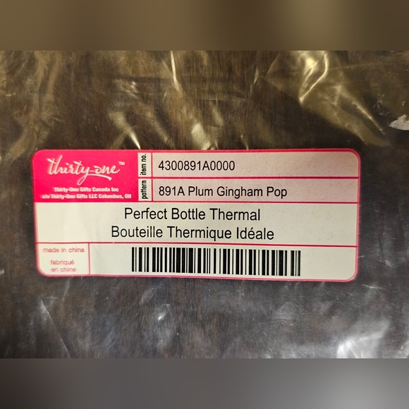 [Thirty-One] Perfect Bottle Thermal ♡♡ Plum Gingham Pop Design - Picture 4 of 7